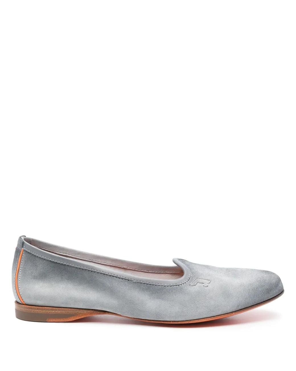 Santoni Gray Embroidered-Logo Suede Slippers
