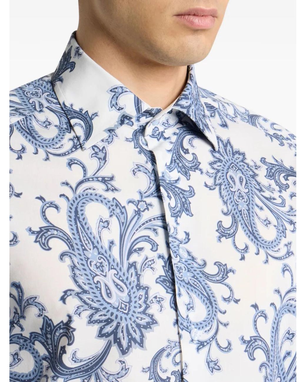 Etro Blue Cotton Shirt With Paisley Pattern for men