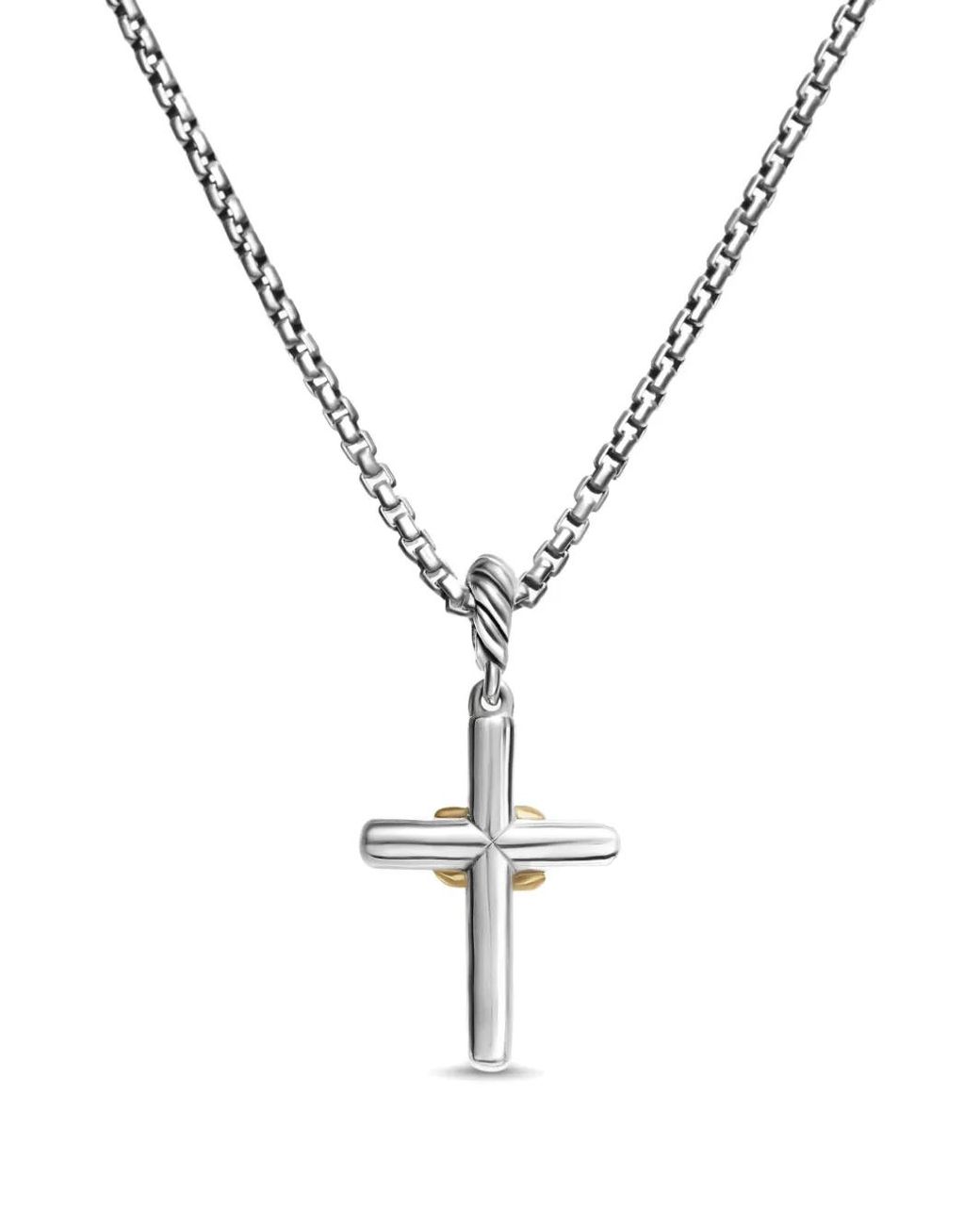 David Yurman Metallic Sterling Petite Cross Diamond Necklace (20.8Mm)