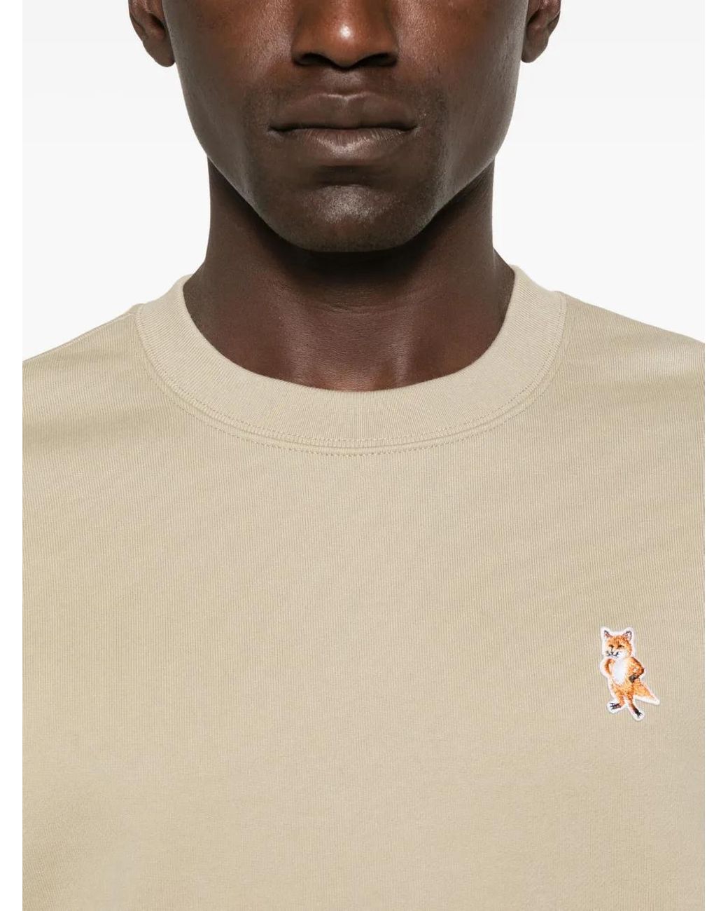 Maison Kitsuné Natural Logo-Embroidered Cotton Sweatshirt for men