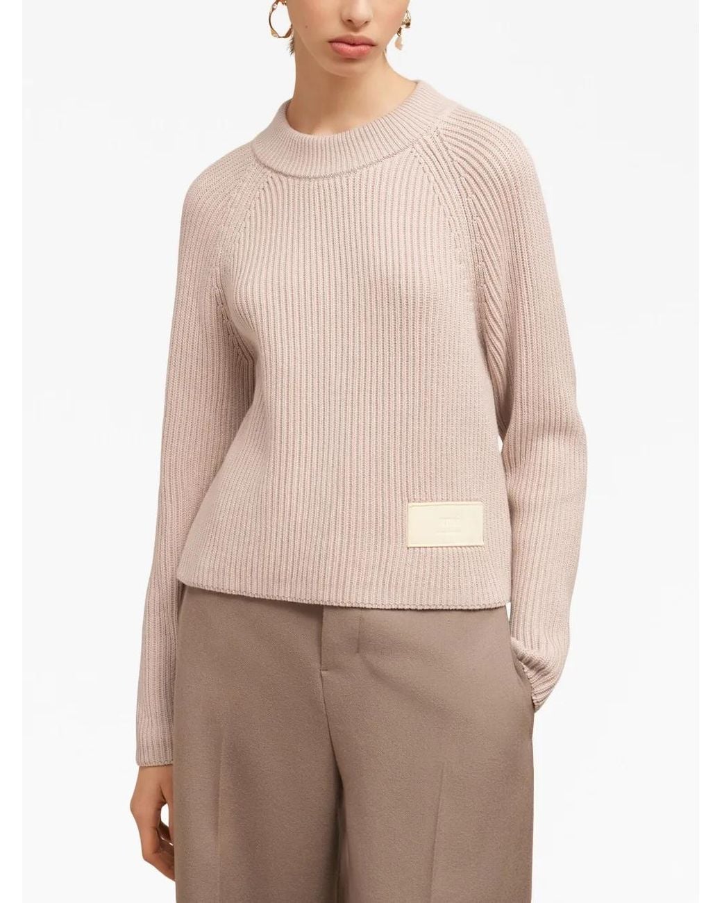 AMI Natural Pullover Mit Logo-Patch