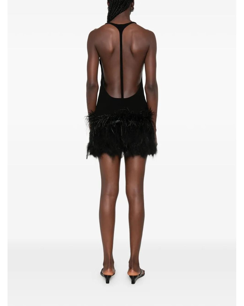 Vestiaire d'un Oiseau Libre Black Feather-Trim Open-Back Mini Dress