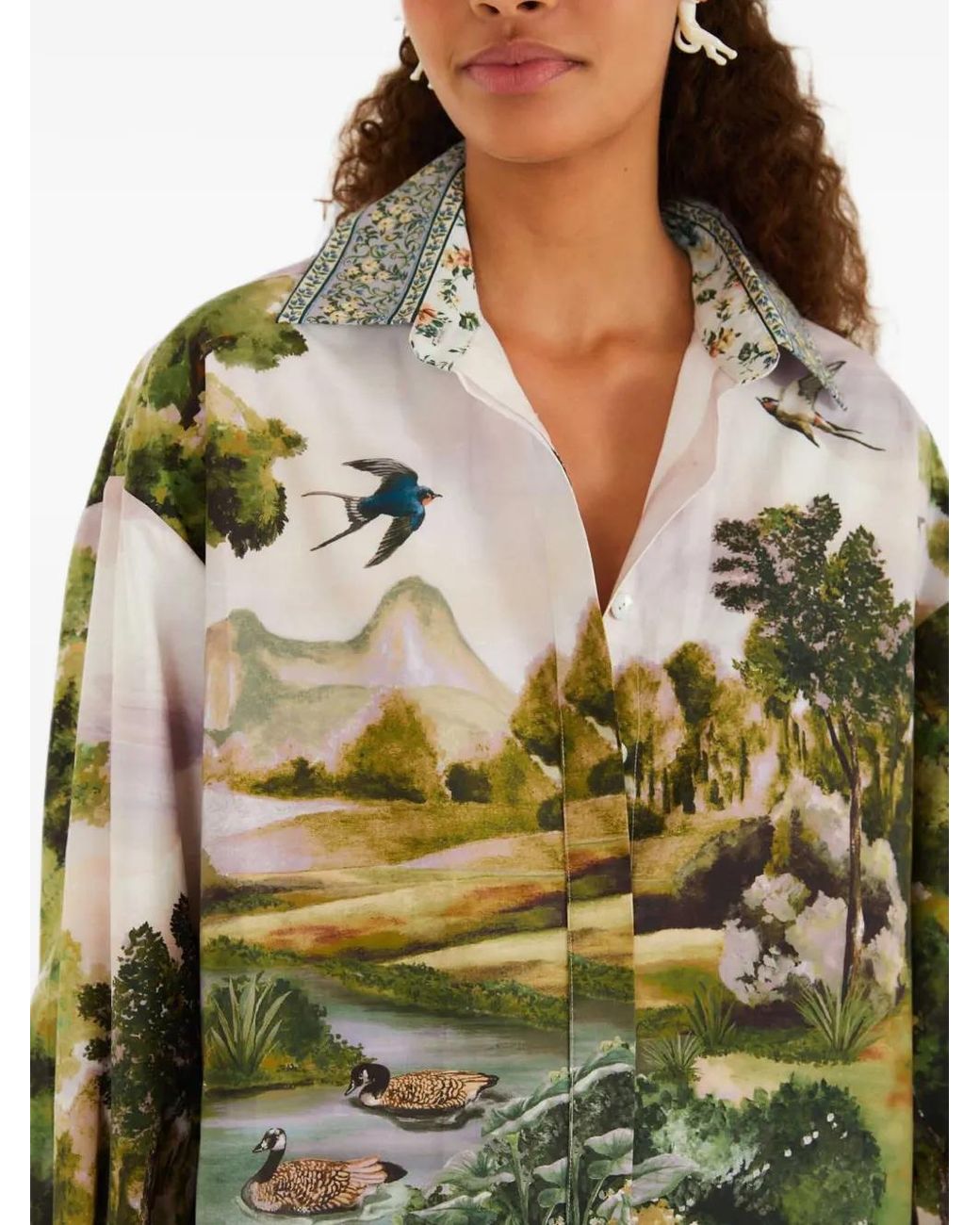 Farm Rio Green Countryside Landscape Buttoned Shirt