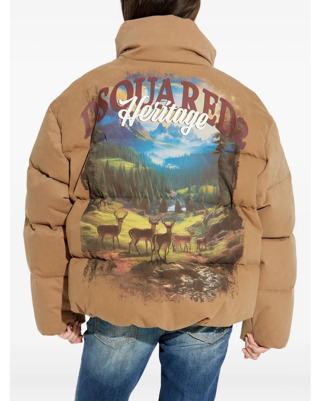 DSquared² Natural Deer-Print Quilted Jacket