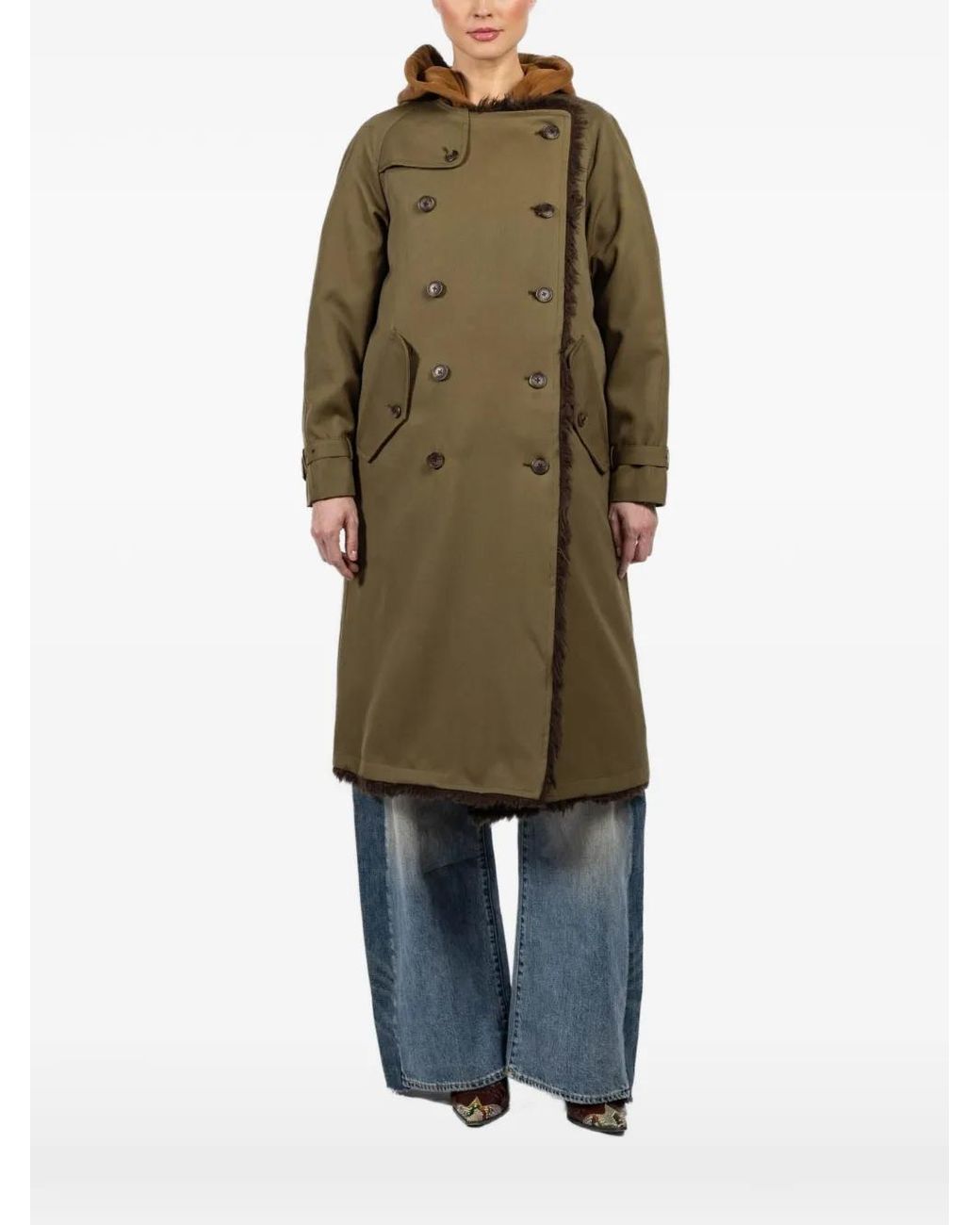 R13 Green Reversible Hooded Trench Coat