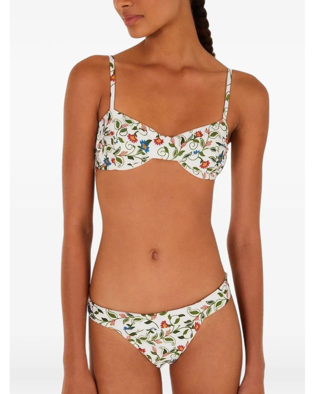 Farm Rio White Stitched Garden Band Bikini Bottoms
