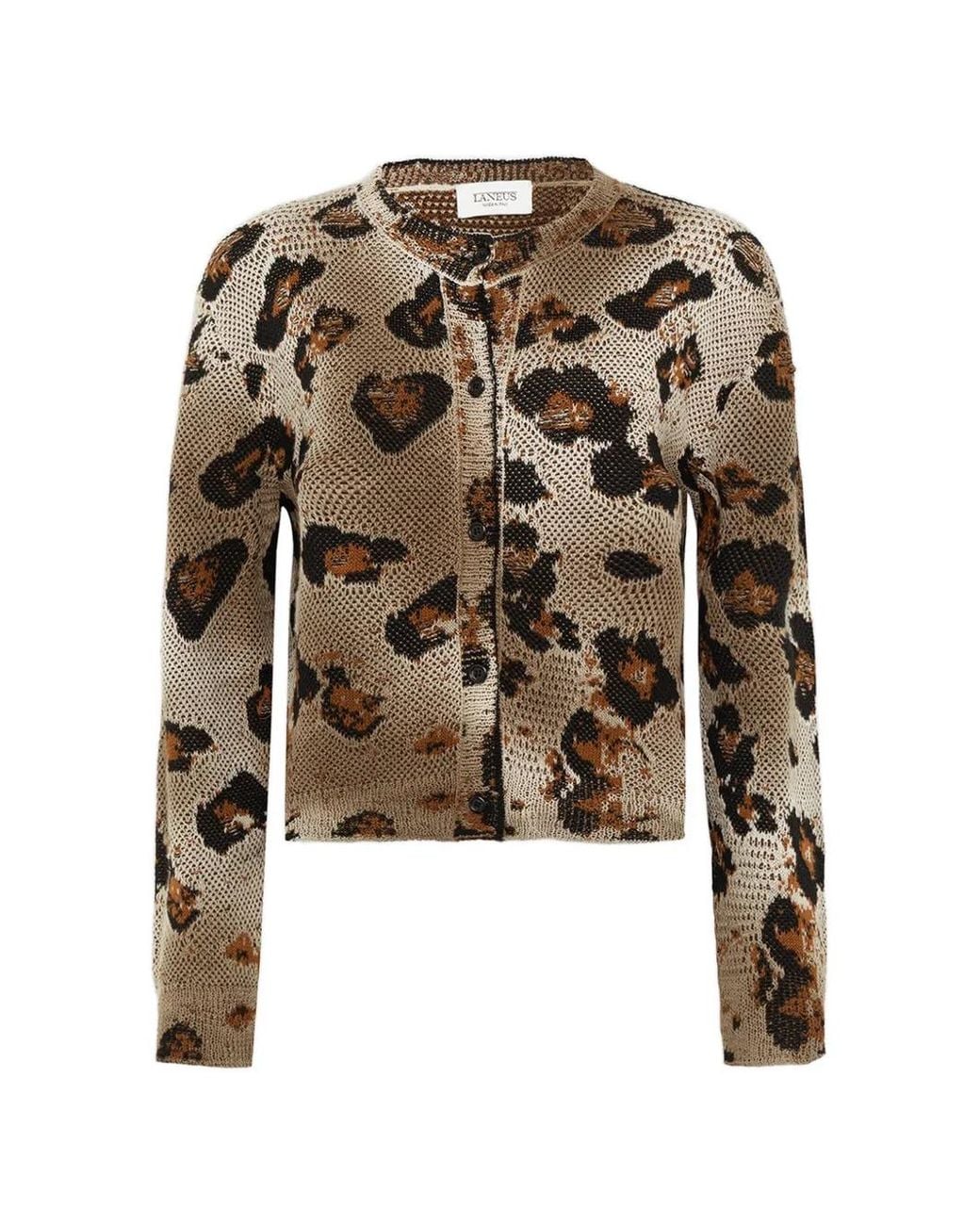 Laneus Metallic Leopard-Pattern Cardigan