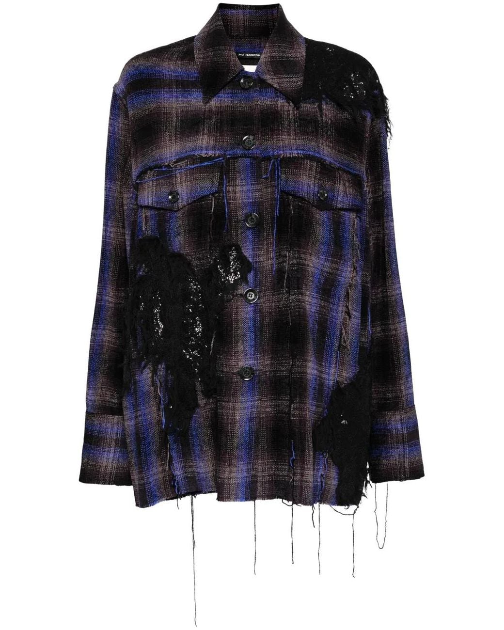 Song For The Mute Blue Embellished Check Pattern Jacket
