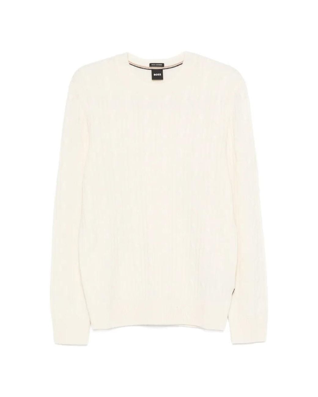 Boss White Cable-Knit Crew-Neck Sweater for men