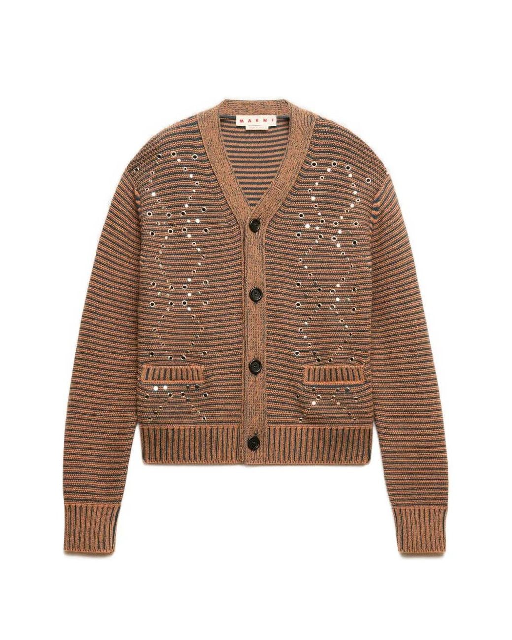 Marni Brown Alpaca-Wool Cardigan With Studs for men