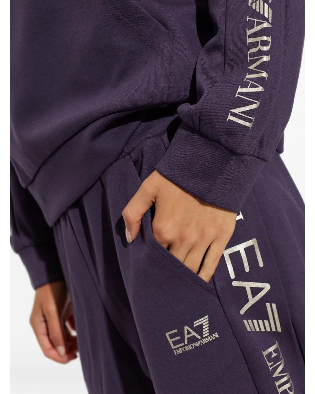 EA7 Blue Cotton Suit Tracksuit With A Hood And Logo Tape