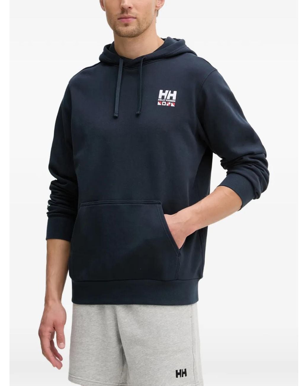 Helly Hansen Blue Shoreline Logo-Embroidered Drawstring Hoodie for men