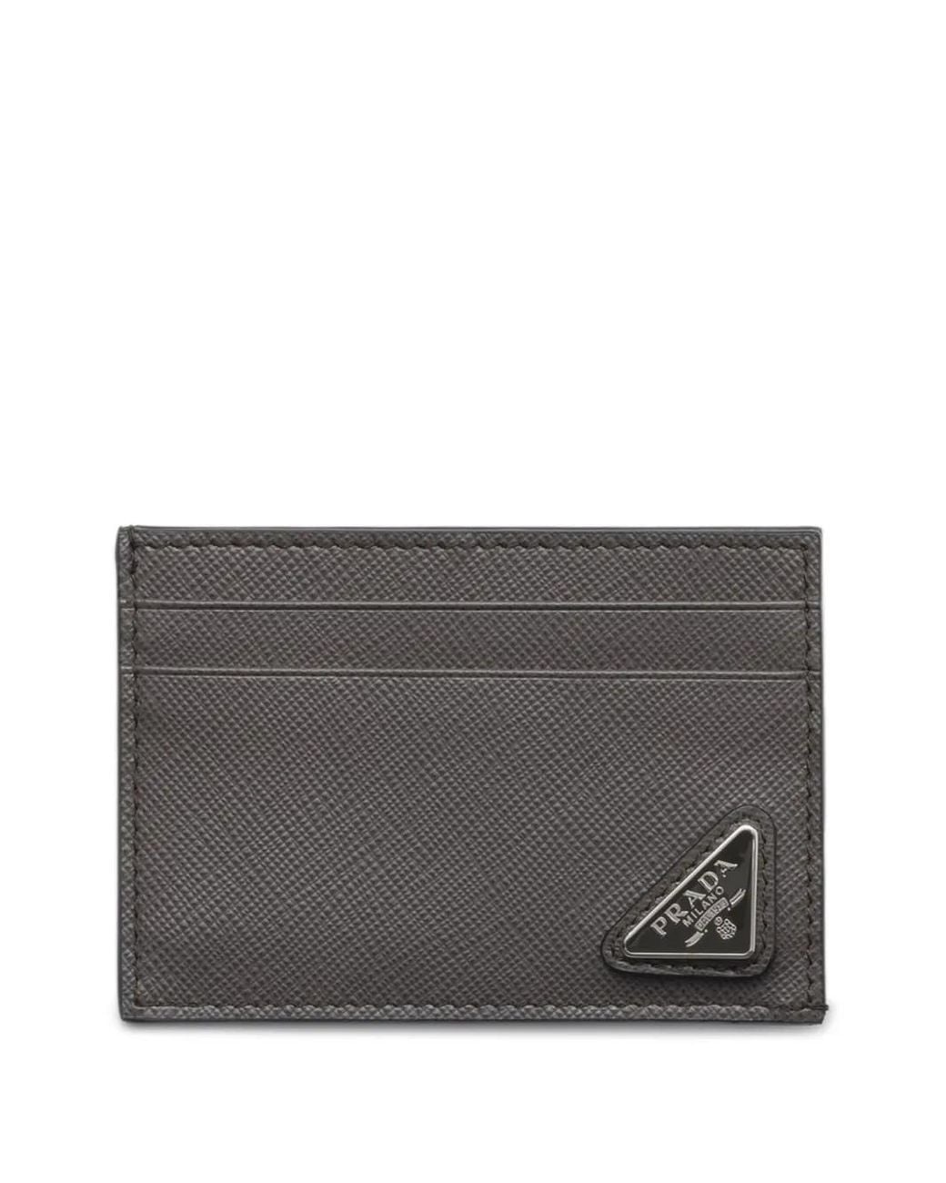 Prada Gray Saffiano Leather Card Holder for men