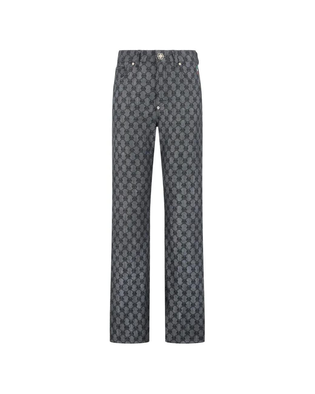 Philipp Plein Gray Monogram-Print Straight-Leg Jeans