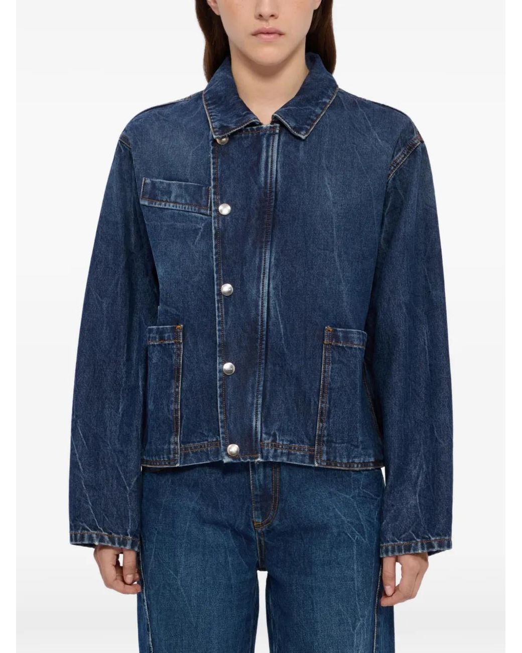 MSGM Blue Veste En Jean À Poches Plaquées
