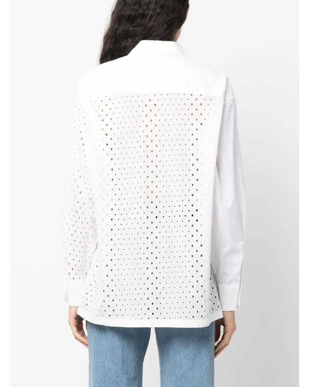 KENZO White Broderie Anglaise-Panelled Shirt