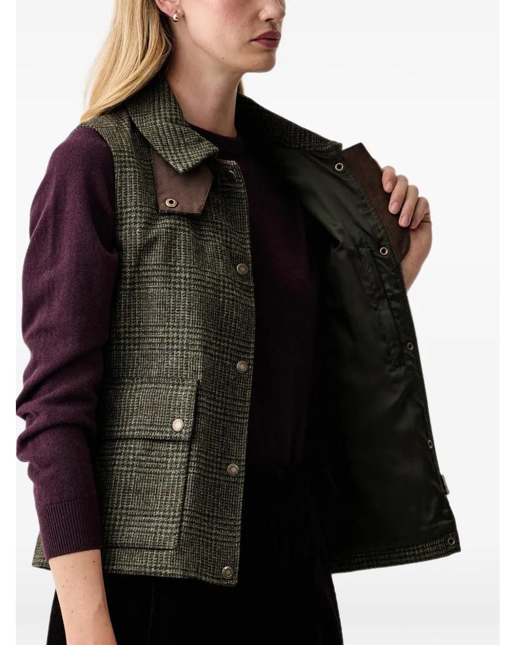 Barbour Black Joyce Check-Pattern Sleeveless Jacket