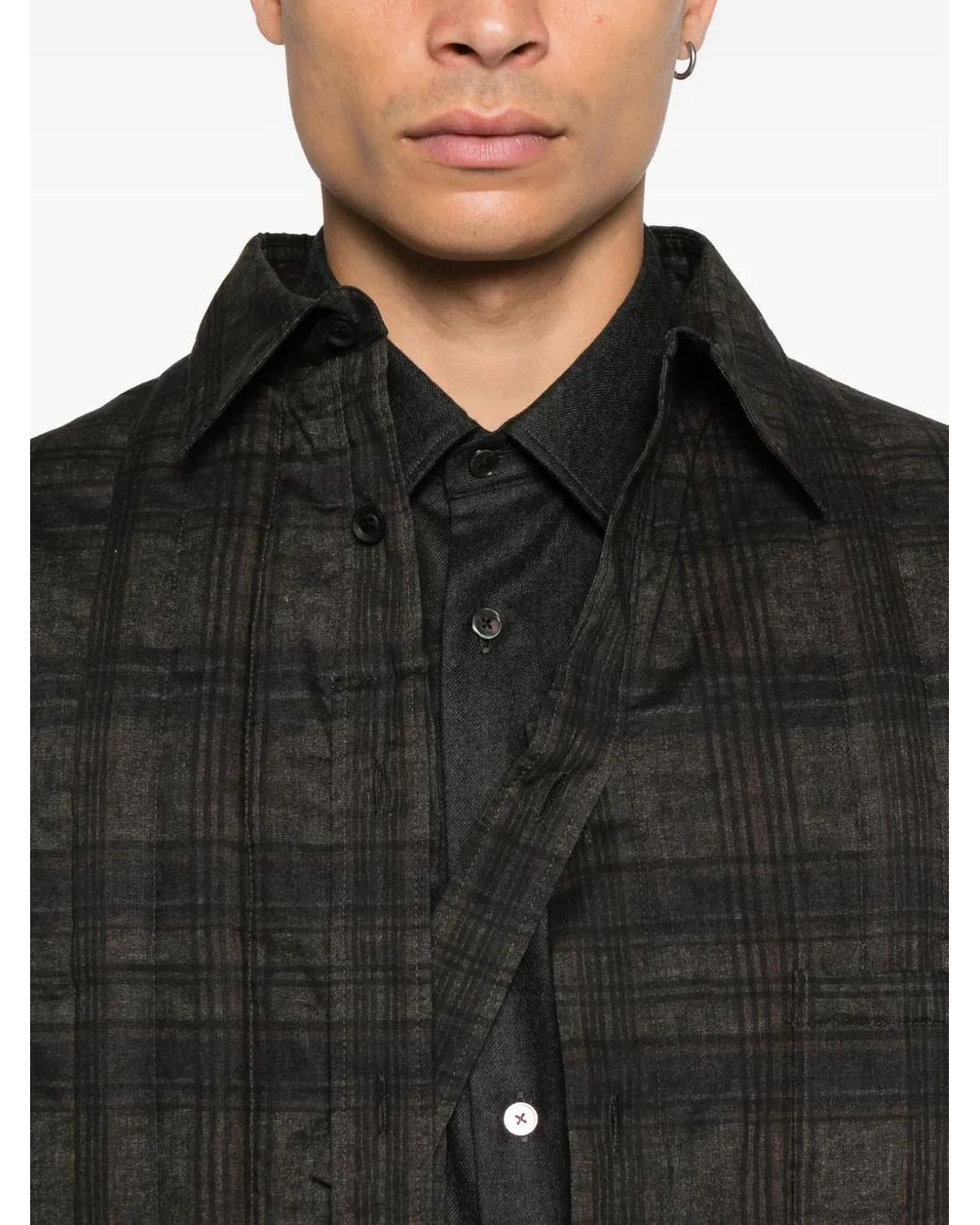 Yohji Yamamoto Black Plaid-Pattern Shirt for men