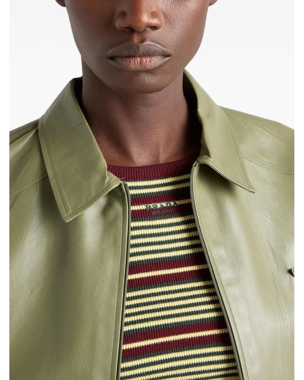Prada Green Nappa Leather Zipper Shirt