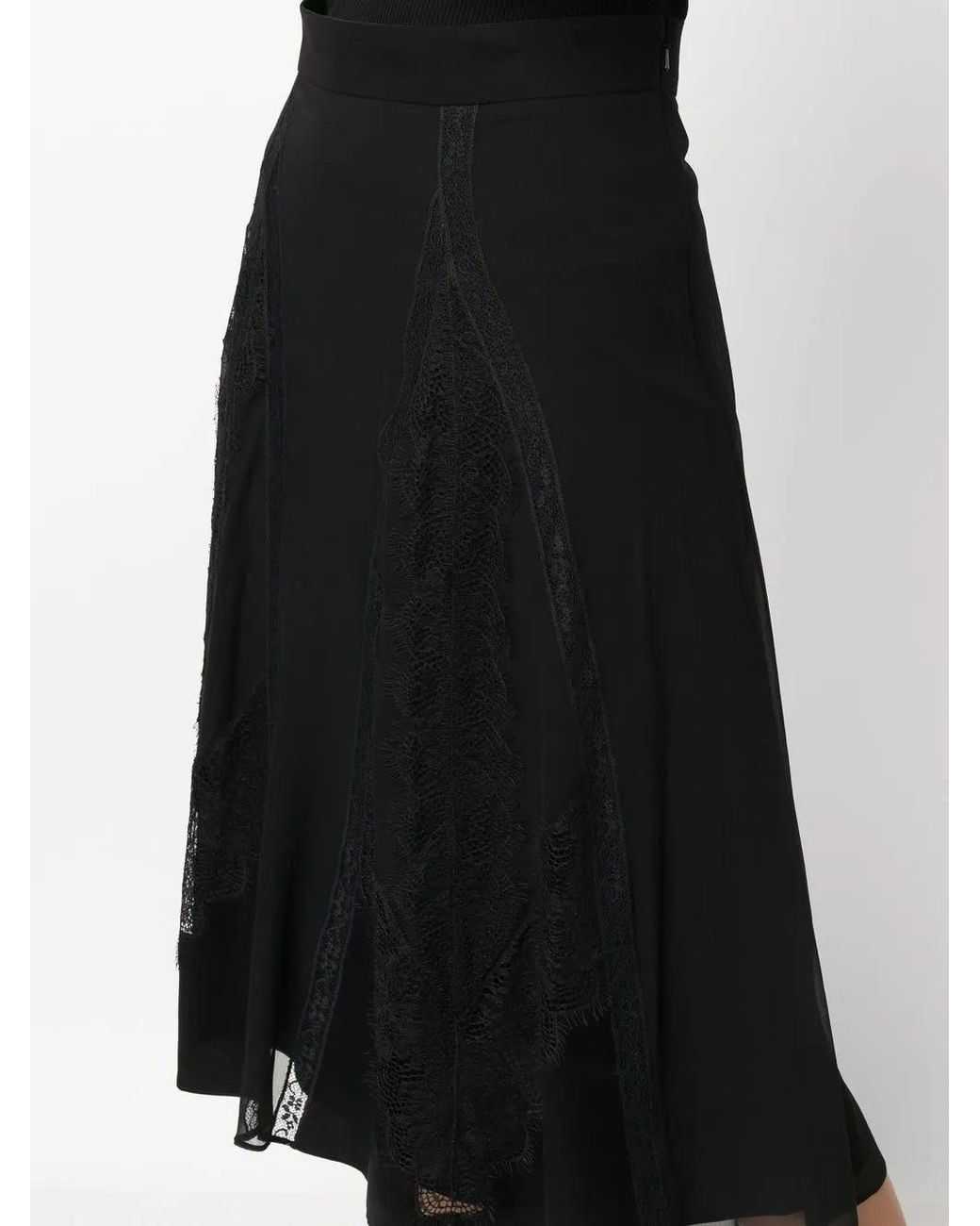 Alberta Ferretti Black Lace-Insert Detail Skirt