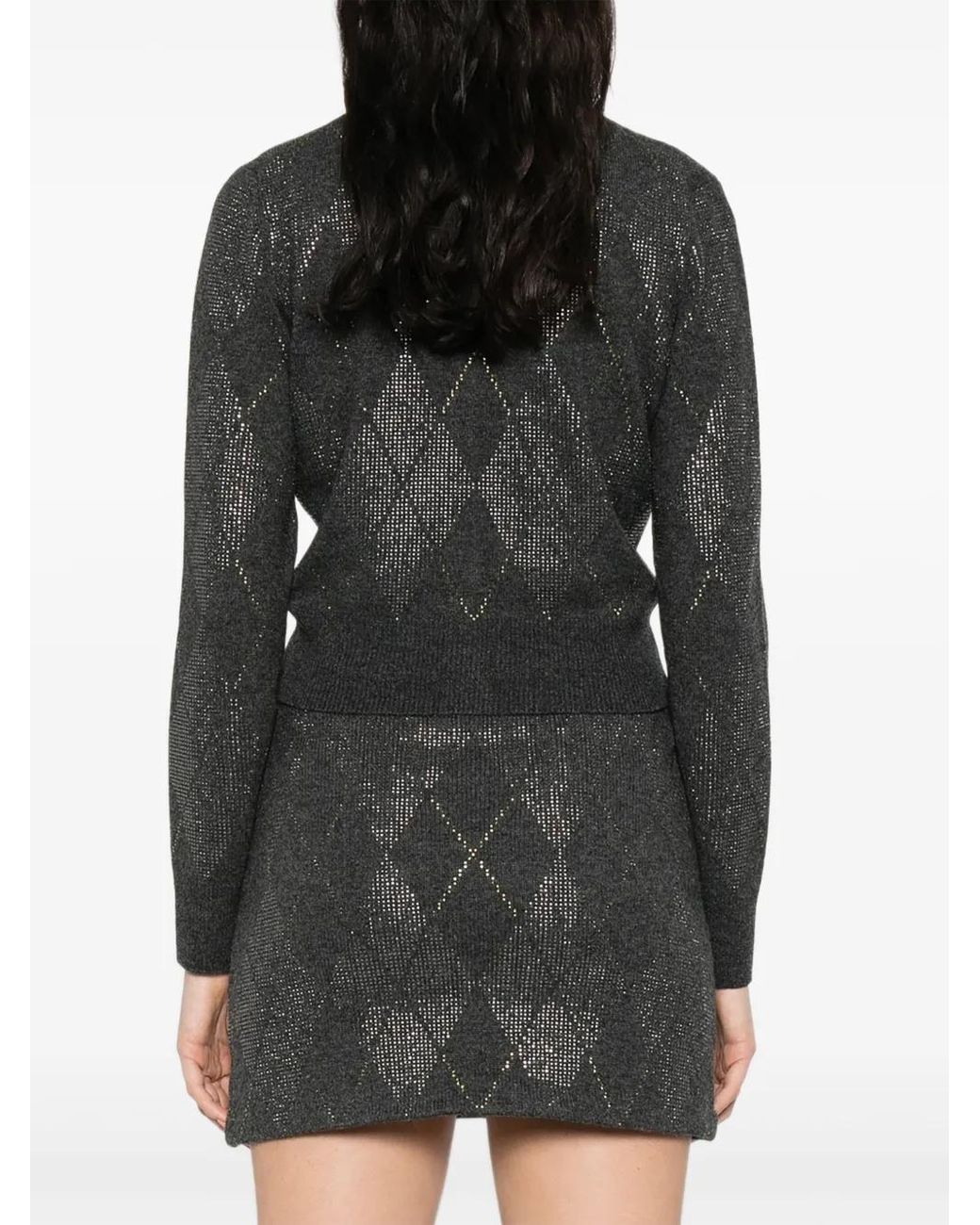 Alexander Wang Gray Crystal-Embellished Argyle Cardigan