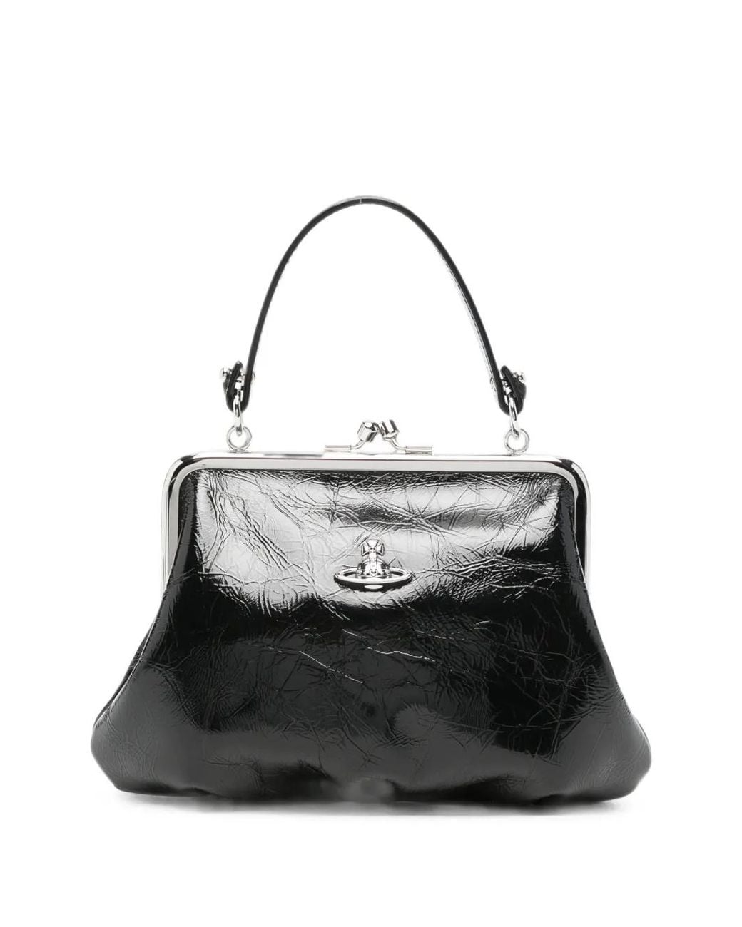 Vivienne Westwood Black Orb-Plaque Patent Tote Bag