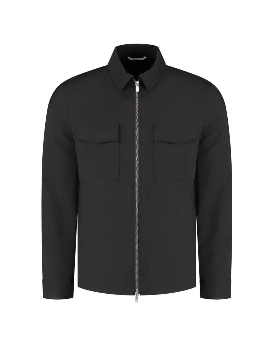 Marco Pescarolo Black Flap-Pocket Zip Overshirt for men