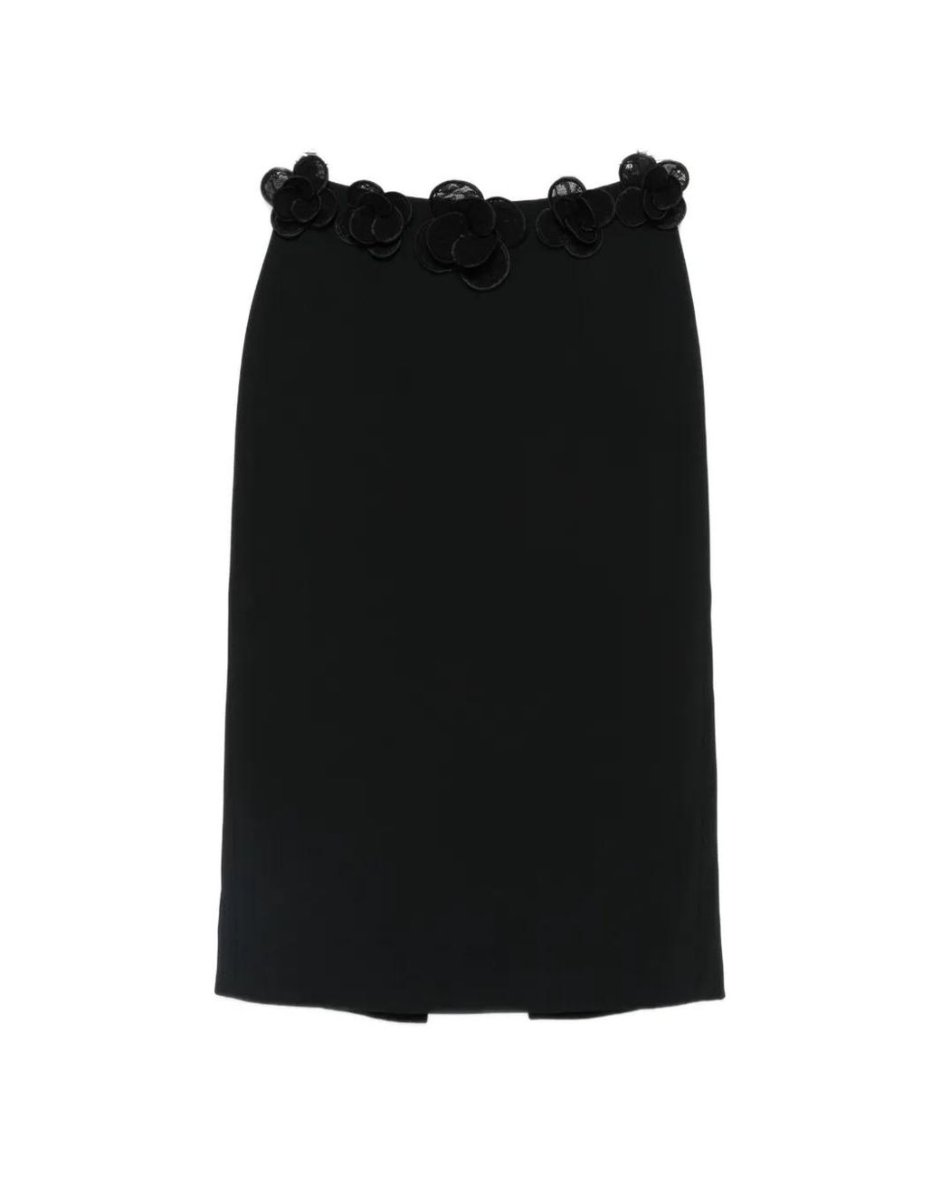 David Koma Black Floral-Trim Midi Skirt