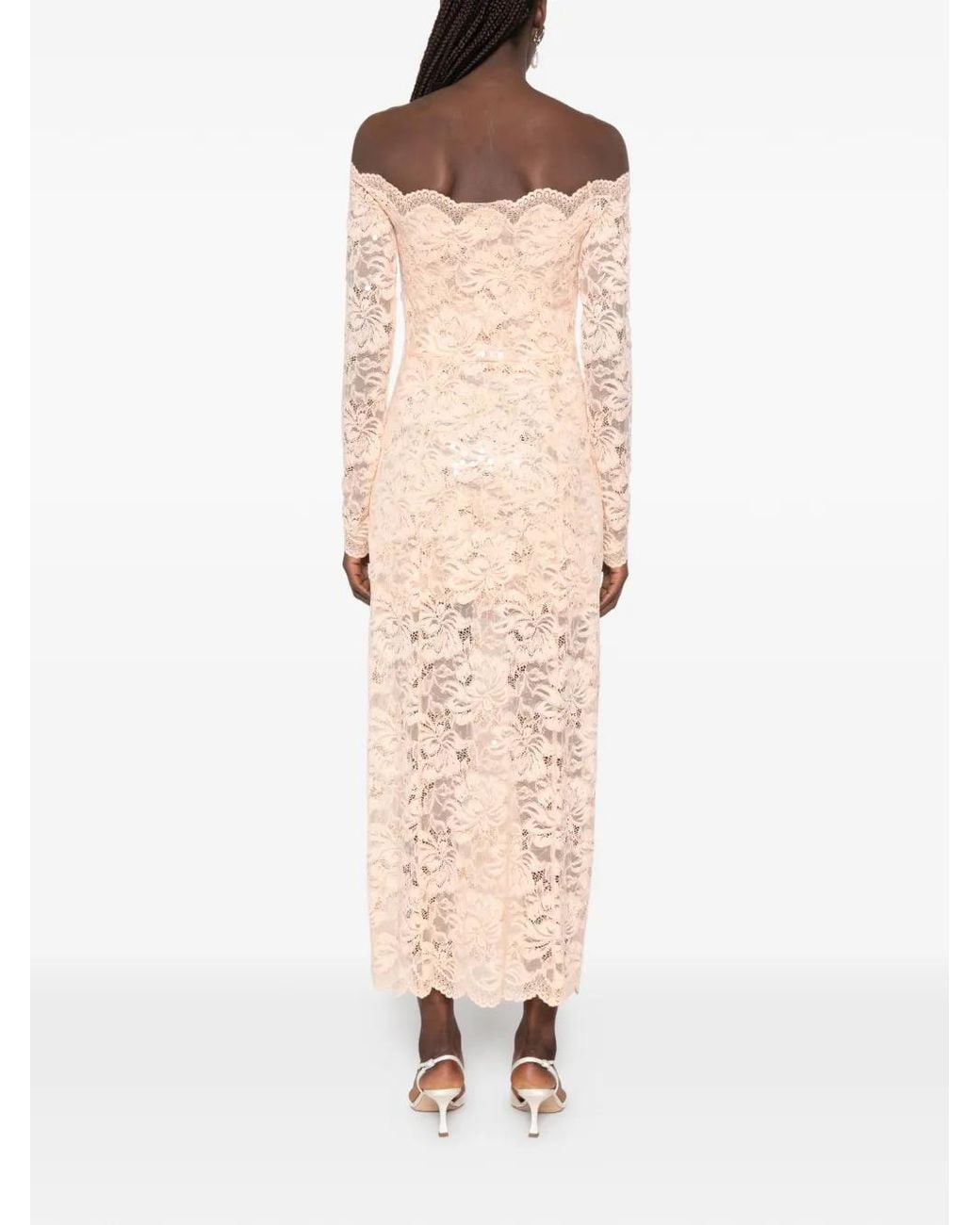 Rabanne Pink Midi Lace Dress With Sequin Embroideries