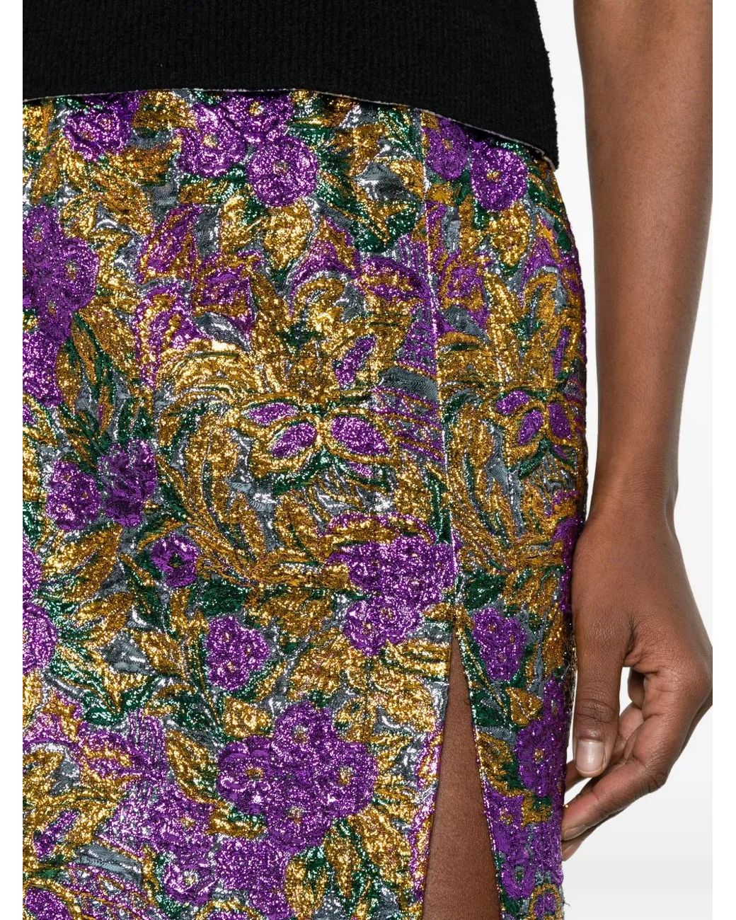 N°21 Purple Floral-Print Front-Slit Skirt