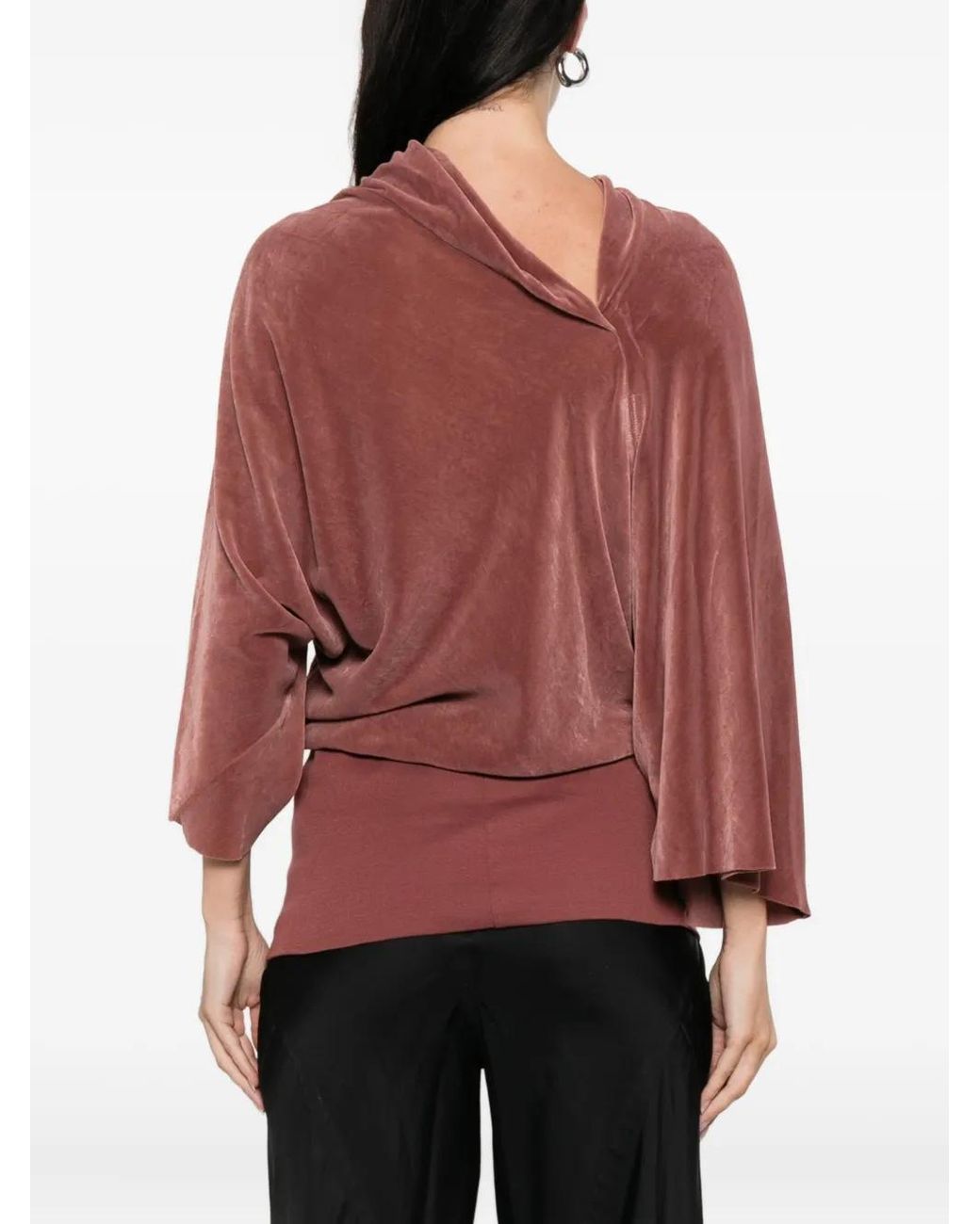 Rick Owens Red Draped Bell-Sleeve Blouse
