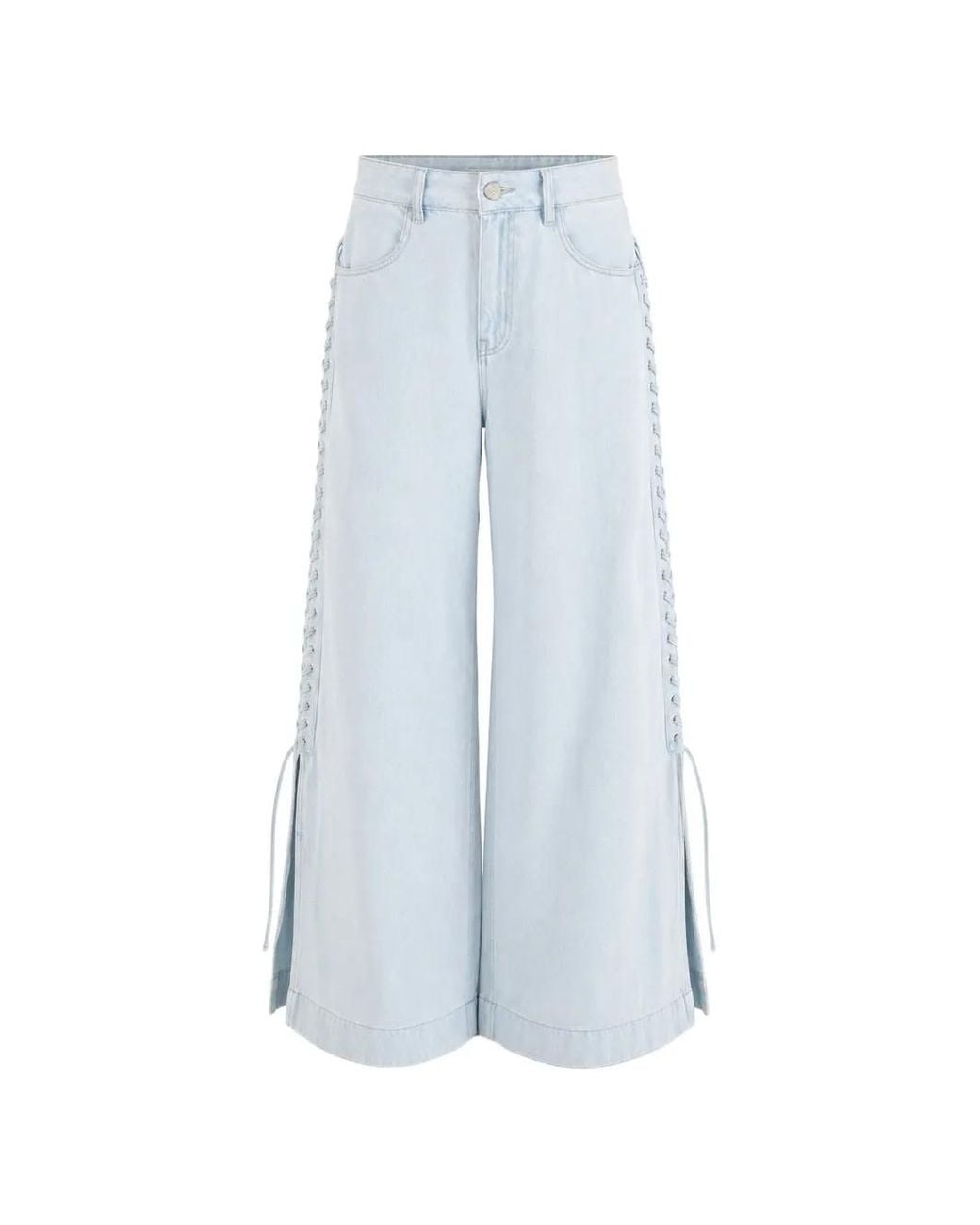 Farm Rio Blue Lace-Up Wide-Leg Jeans