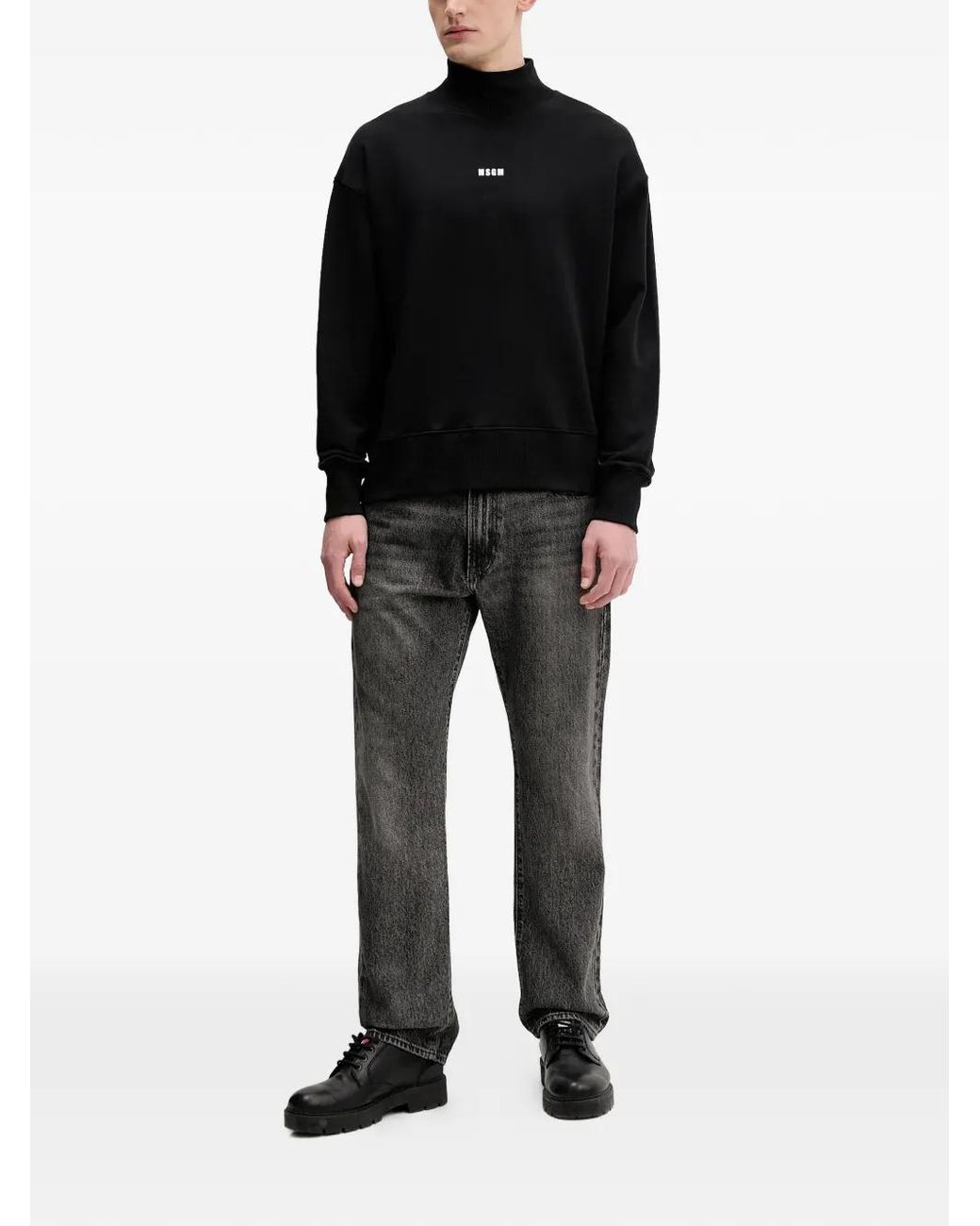MSGM Black Roll-Neck Logo-Detail Sweater for men