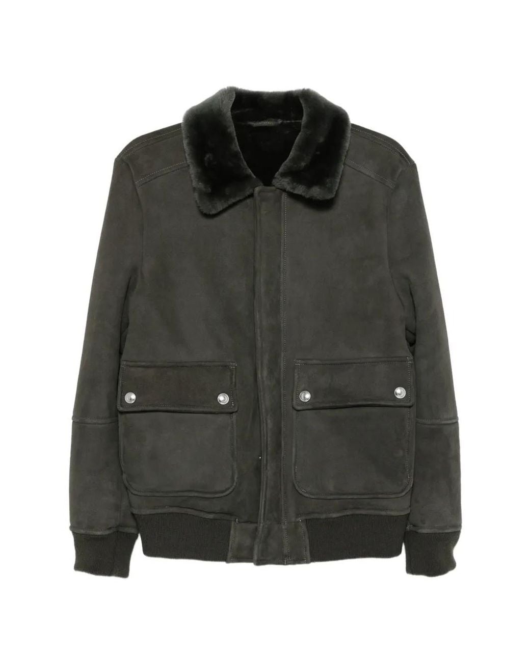 Eleventy Black Shearling-Collar Bomber Jacket for men