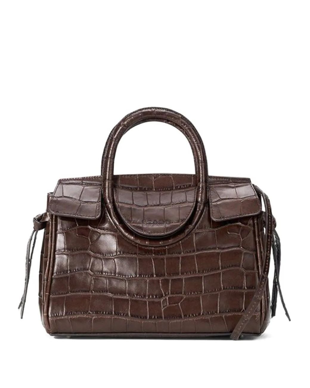 Staud Brown Mini Maude Carryall Handle Croc-Effect Tote Bag