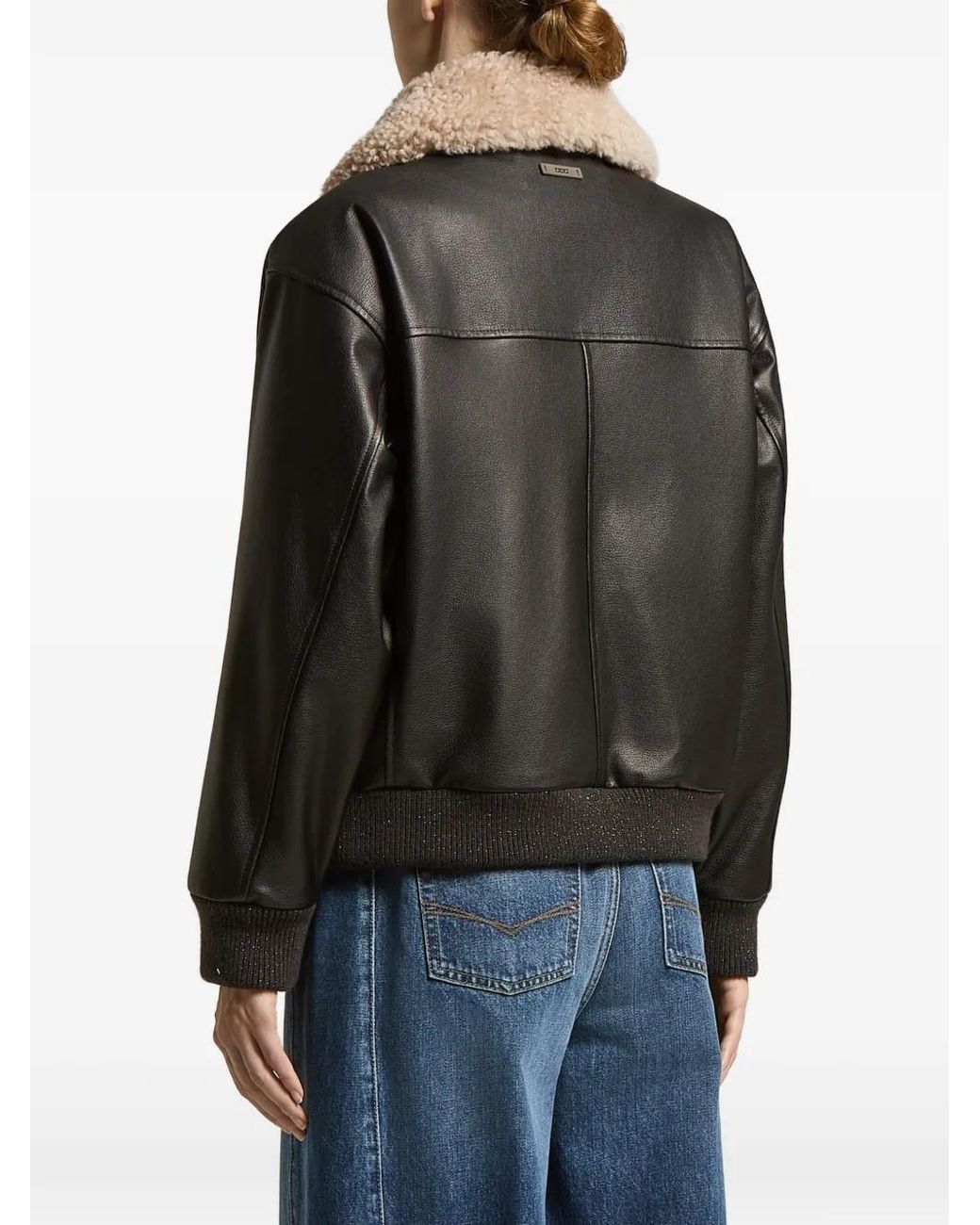 Peserico Black Shearling-Collar Bomber Jacket