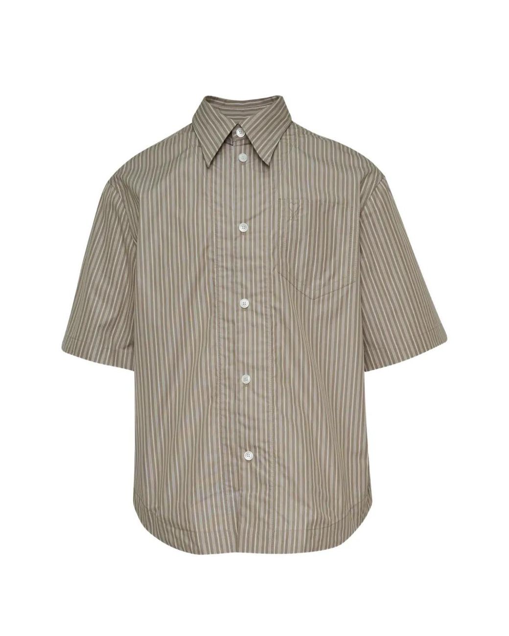 AMI Gray Striped Short-Sleeve Shirt for men