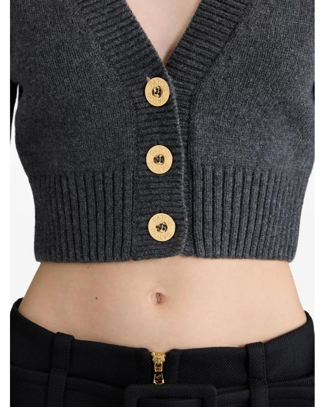 Patou Black Elbow-Patch Button Cardigan