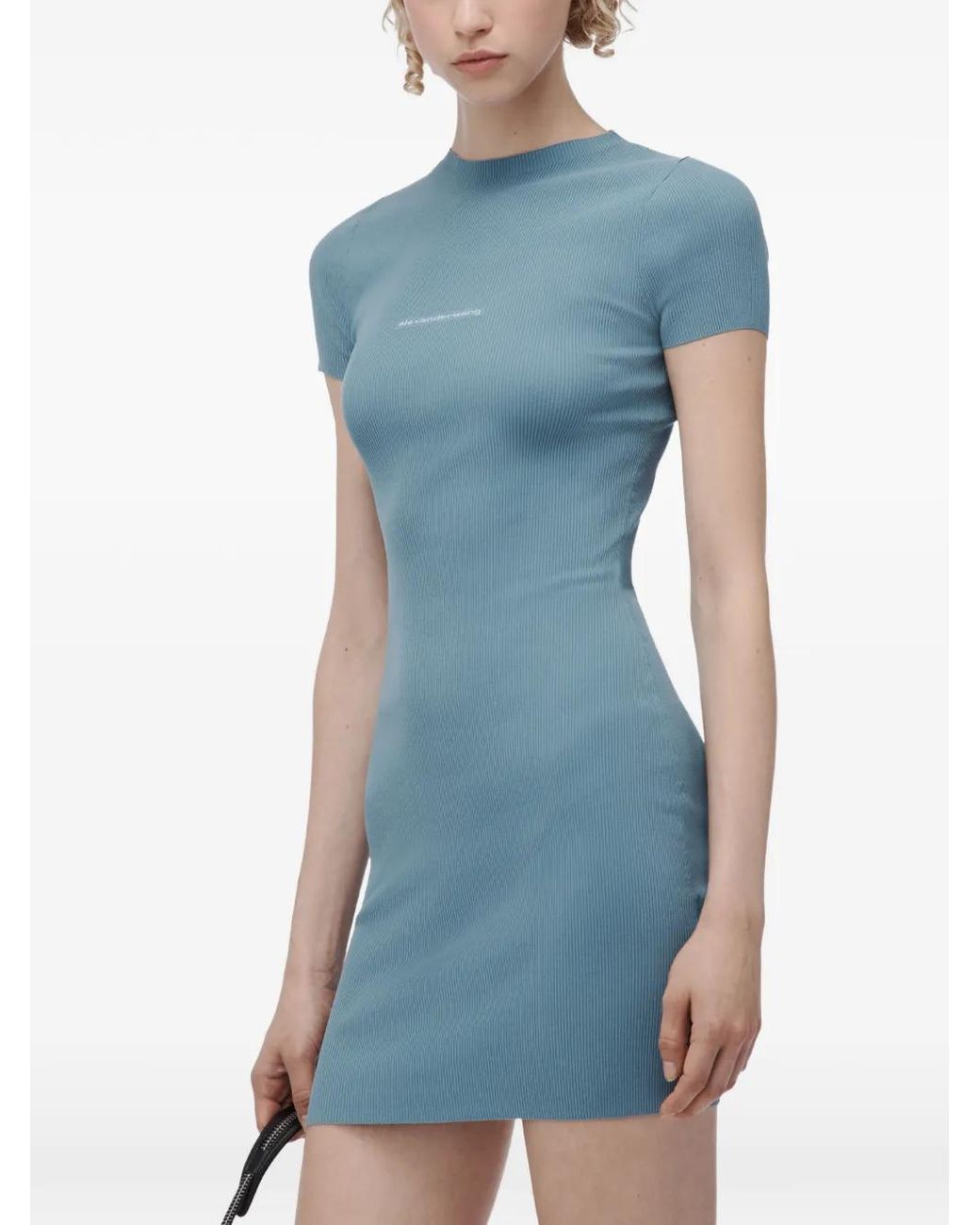 Alexander Wang Blue Ss Crew-Neck Mini Dress W/ Jacquard Logo