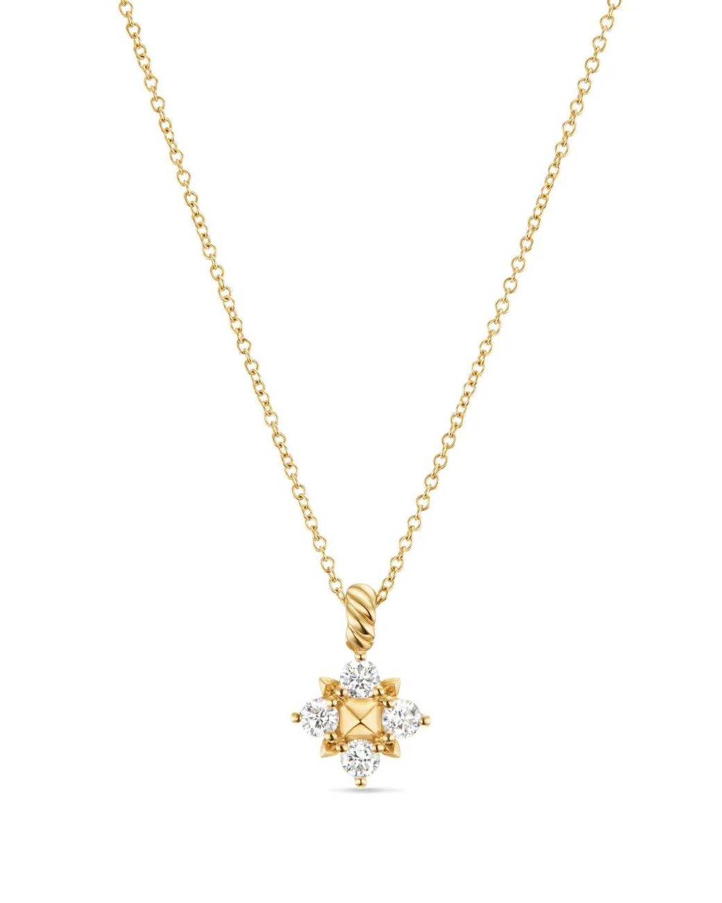David Yurman White 18Kt Modern Renaissance Pyramid Diamond Pendant Necklace (1.1Mm)
