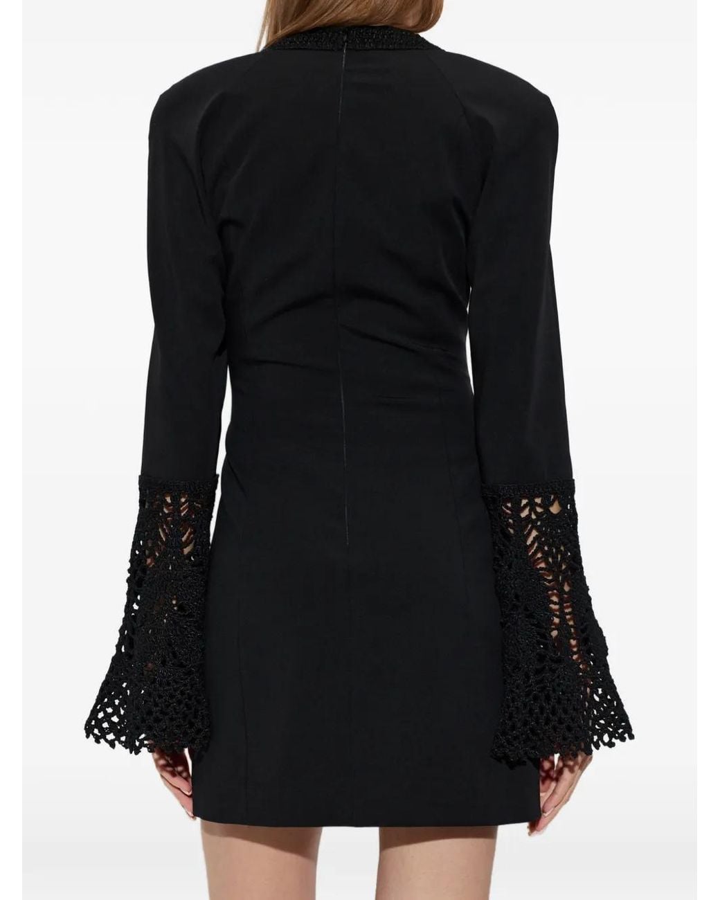 The Mannei Black Crochet-Trim Flared-Sleeve Mini Dress