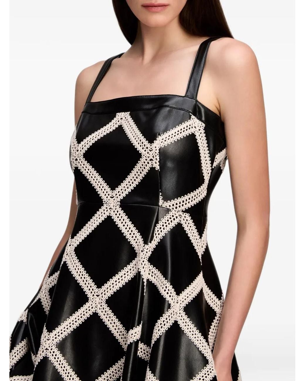 Cinq À Sept Black Jelena Crochet-Trimmed Faux-Leather Mini Dress