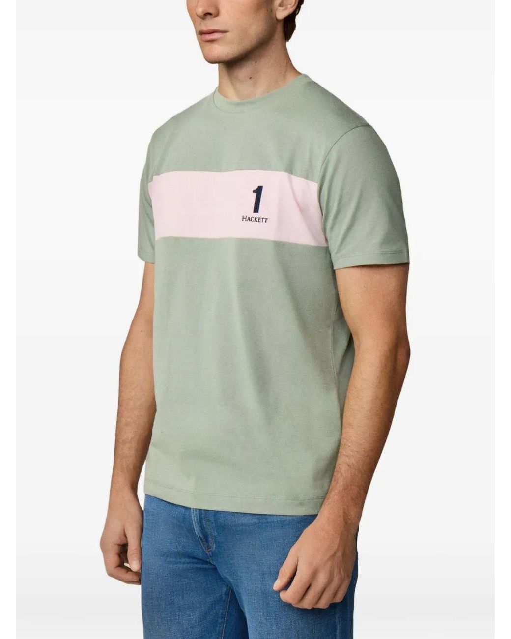 Hackett Green Colour-Blocked Panel T-Shirt for men
