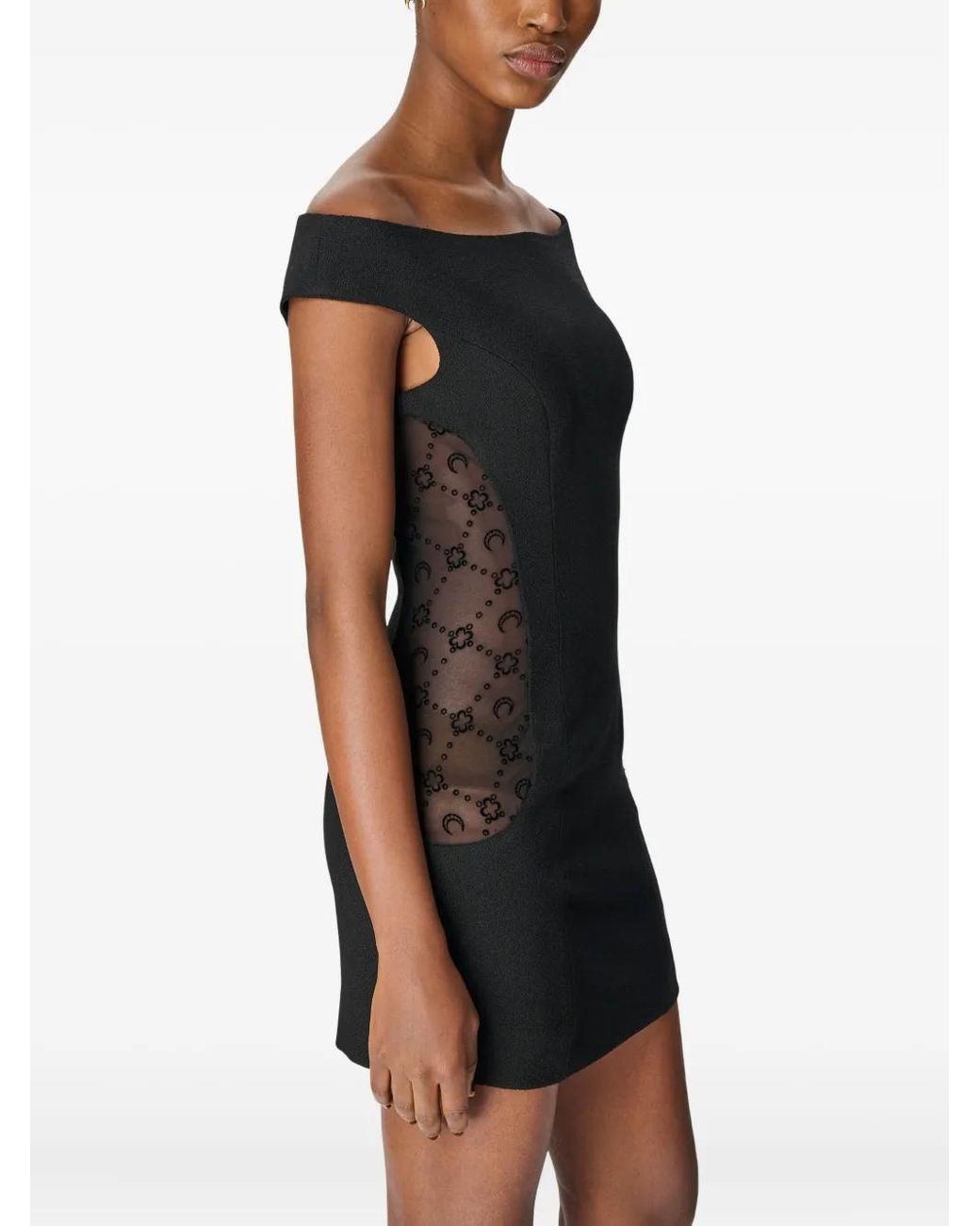 MARINE SERRE Black Boat-Neck Dropped-Shoulders Mini Dress