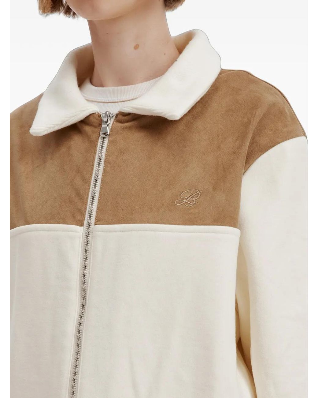 B+ AB White Colour-Block Zip-Up Jacket