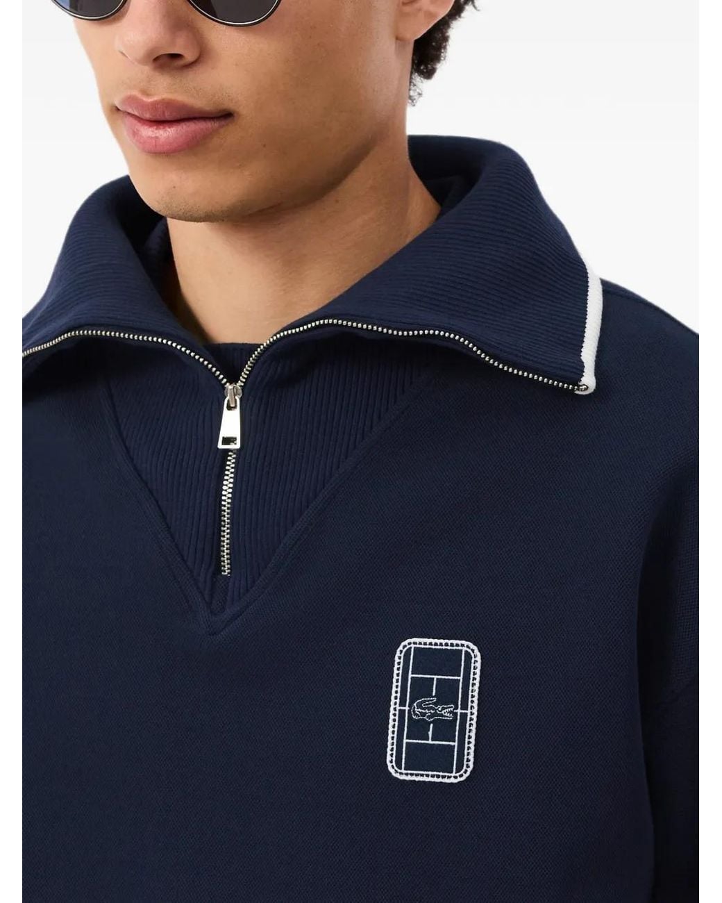 Lacoste Blue Sweat Ample À Col Zippé Haut Et Écusson for men