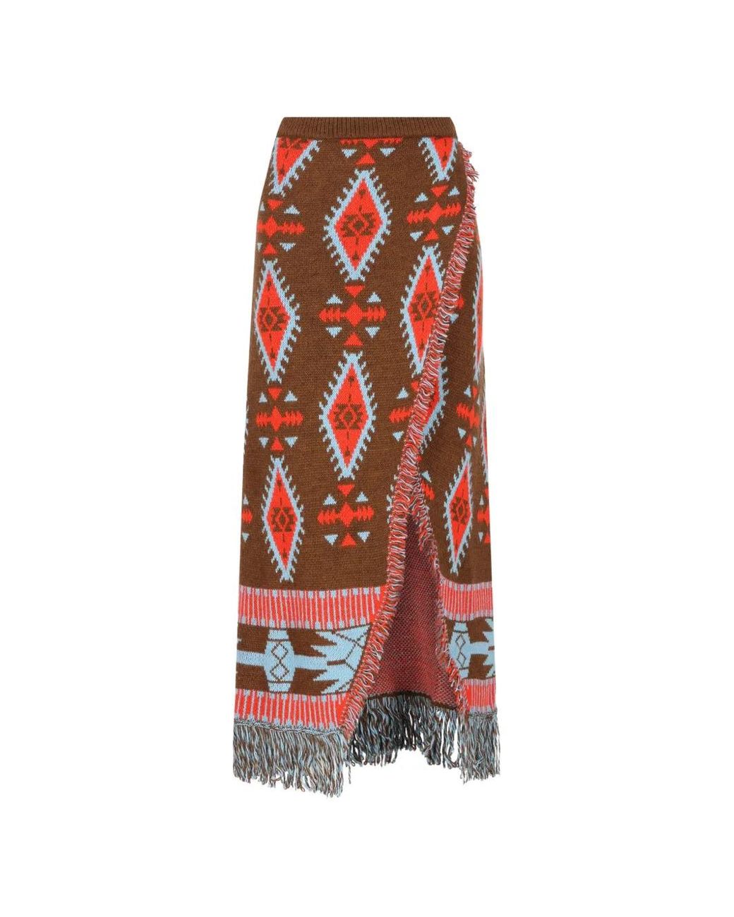 COLOUR MARKET® Red Fringed Intarsia-Knit Maxi Skirt