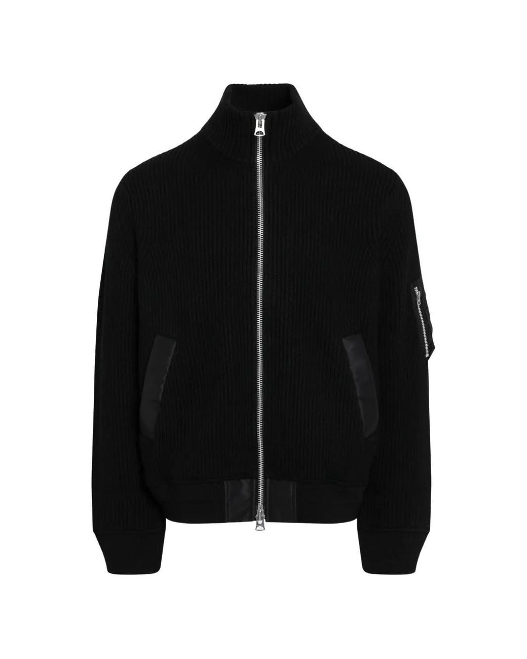 Sacai Black Ribbed-Knit Zip-Up Sweater for men