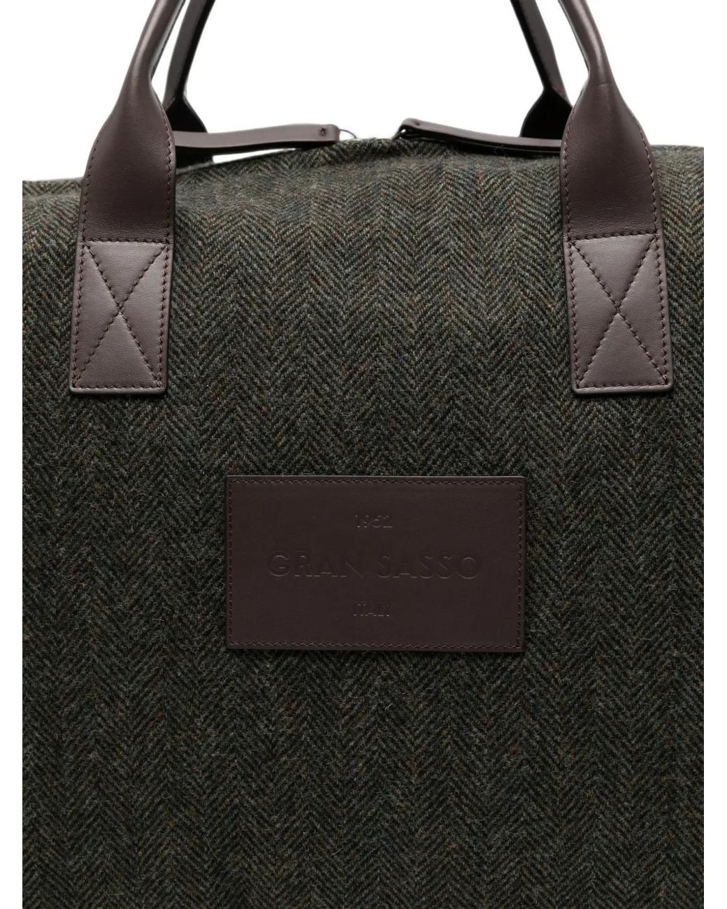 Gran Sasso Black Herringbone-Pattern Wool Tote Bag for men