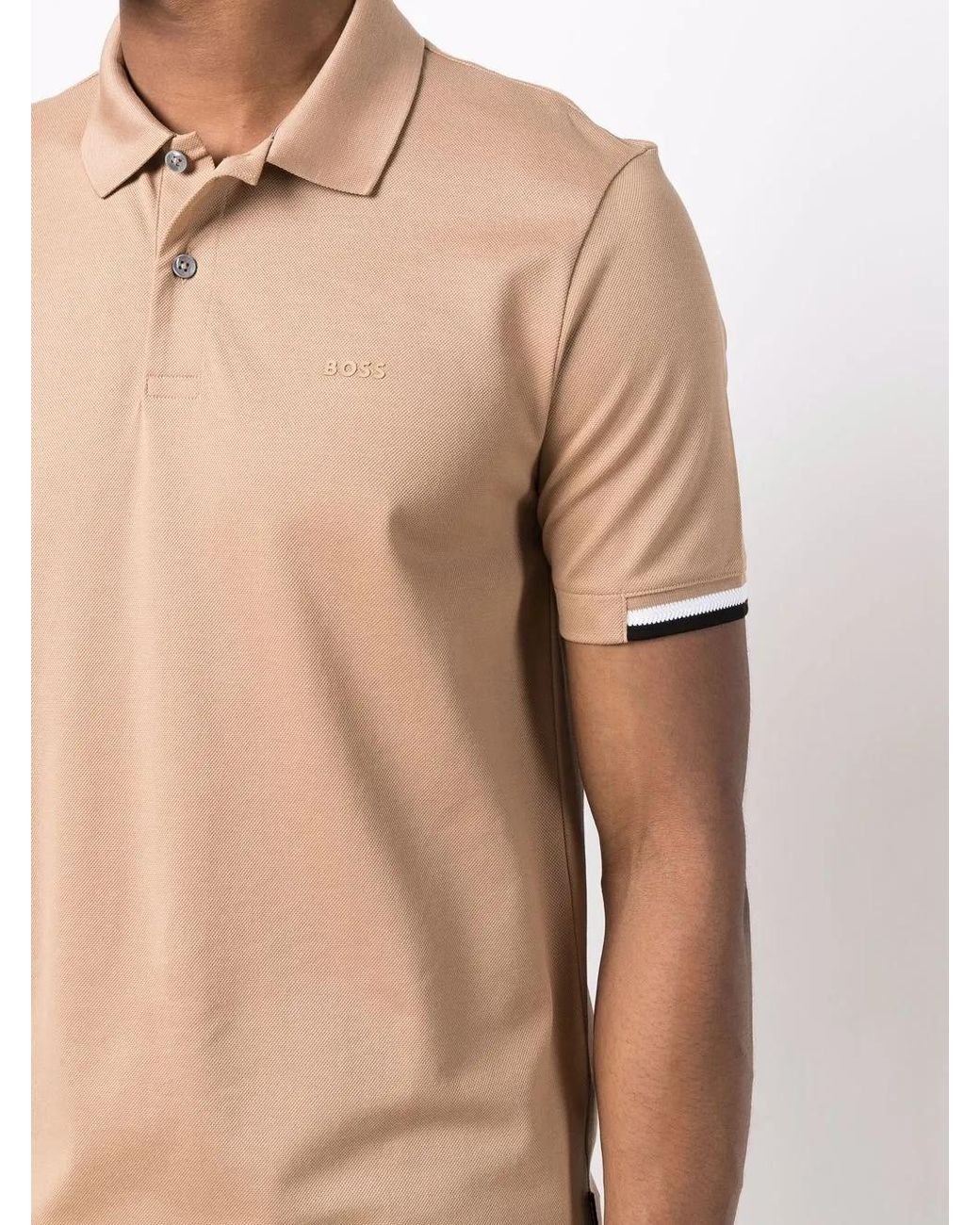 Boss Natural Boss Stripe-trimmed Polo Shirt Beige for men
